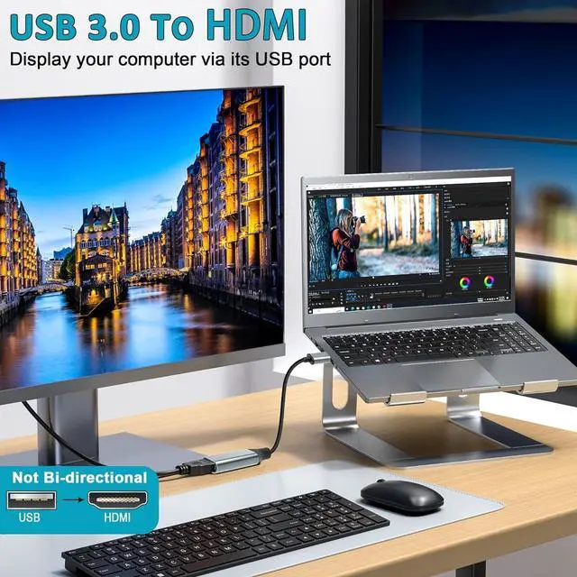 Alt view image 2 of 7 - USB to HDMI Adapter [1080P Full HD] HDMI Adapter for Laptop to Monitor USB 3.0 to TV Screen Converter Connector for MacOS/Windows 11/10/8.1/8/7 Computers Desktops PC MacBook