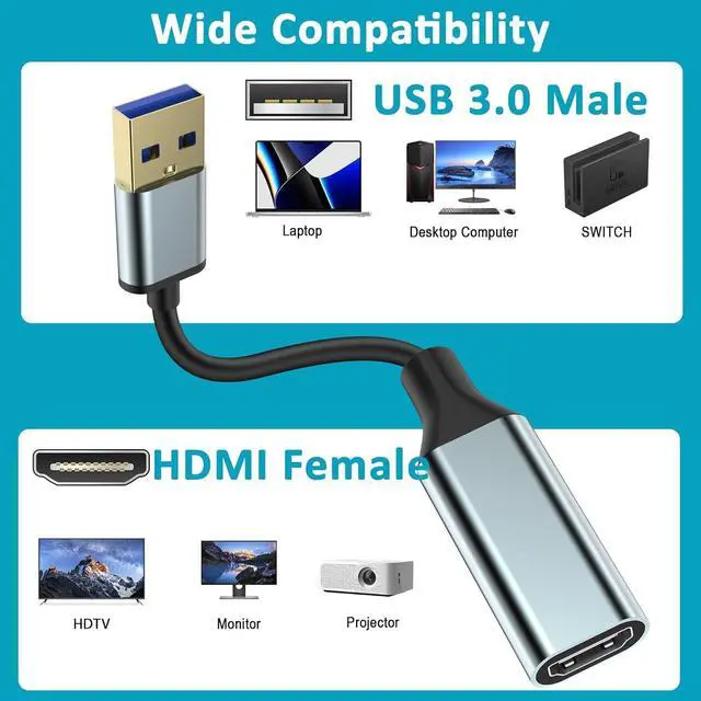 Alt view image 4 of 7 - USB to HDMI Adapter [1080P Full HD] HDMI Adapter for Laptop to Monitor USB 3.0 to TV Screen Converter Connector for MacOS/Windows 11/10/8.1/8/7 Computers Desktops PC MacBook