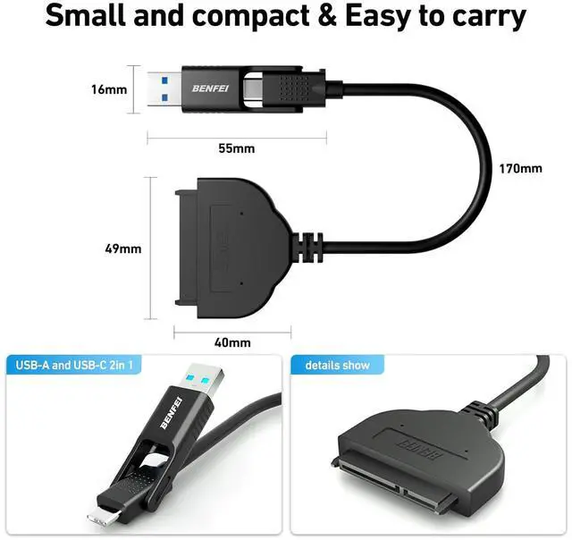 Alt view image 6 of 7 - SATA to USB Cable 2in1 USB-C/USB 3.0 to SATA III Hard Driver Adapter Compatible for 2.5 inch HDD and SSD