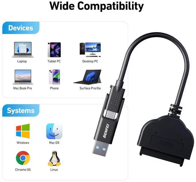 Alt view image 5 of 7 - SATA to USB Cable 2in1 USB-C/USB 3.0 to SATA III Hard Driver Adapter Compatible for 2.5 inch HDD and SSD