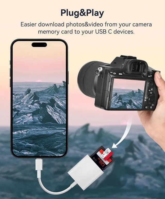 Alt view image 3 of 7 - USB C SD Card Reader SD Card Adapter with Dual Slots for iPhone 15 16 Pro iPad Mac MacBook Laptop Android USB-C/TypeC High-Speed Trail Camera Memory Card Reader Plug & Play - 2 Slots