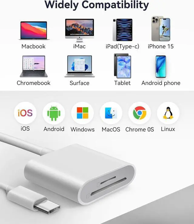 Alt view image 7 of 7 - USB C SD Card Reader SD Card Adapter with Dual Slots for iPhone 15 16 Pro iPad Mac MacBook Laptop Android USB-C/TypeC High-Speed Trail Camera Memory Card Reader Plug & Play - 2 Slots