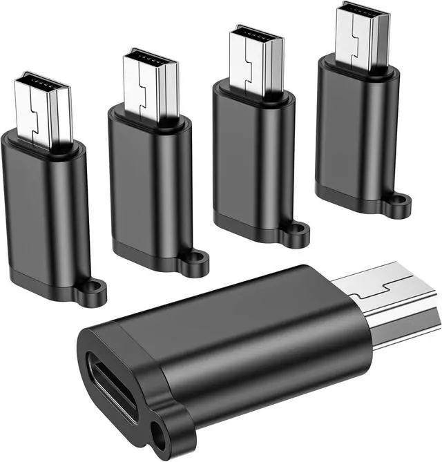 Main image of USB Mini Adapter USB-C to Mini-USB Adapter Type C Female to Mini USB 2.0 Male Converter Connector Support Charge & Data Sync for GPS Receiver/Digital Camera/Dash Cam/MP3 Player etc.(5 Pack)