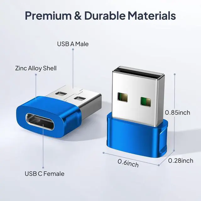 Alt view image 5 of 7 - USB to USB C Adapter 3 Pack Type C Female to A Male Car Charger USBC Block Converter for iPhone 16 16e 15 14 13 Pro Max Plus  Watch 10 Airpods 4 iPad 9 Air 6  Galaxy S25 A54