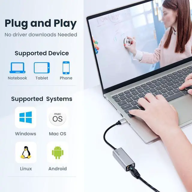 Alt view image 4 of 7 - USB A to ethernet AdapterUSB 3.0 Gigabit to ethernet Adapter Compatibility 100/1000MBPS Compatible with Windows Mac OS Linux PC Laptops and More