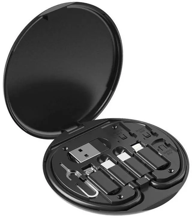 Main image of Multifunctional Data Cable Storage Box Adaptor for USB-C and Micro-USB Devices Universal Data Transfer Cable (Black)