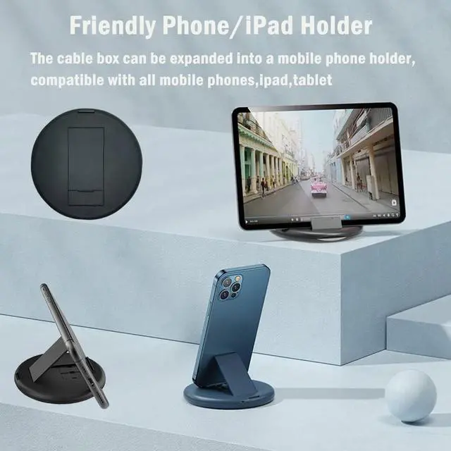 Alt view image 5 of 7 - Multifunctional Data Cable Storage Box Adaptor for USB-C and Micro-USB Devices Universal Data Transfer Cable (Black)