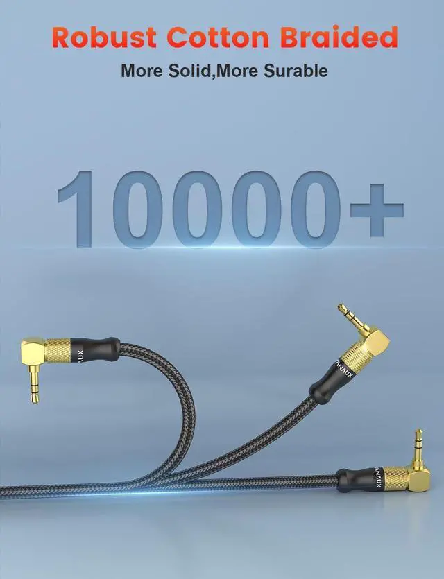 Alt view image 7 of 7 - 3.5mm Audio Cable 90 Degree Right Angle Auxiliary Cable Stereo Aux Jack to Jack Cord Compatible for Mp3 Player Car Stereos Smartphone Speakers Headphone and More (9.8ft/3m)