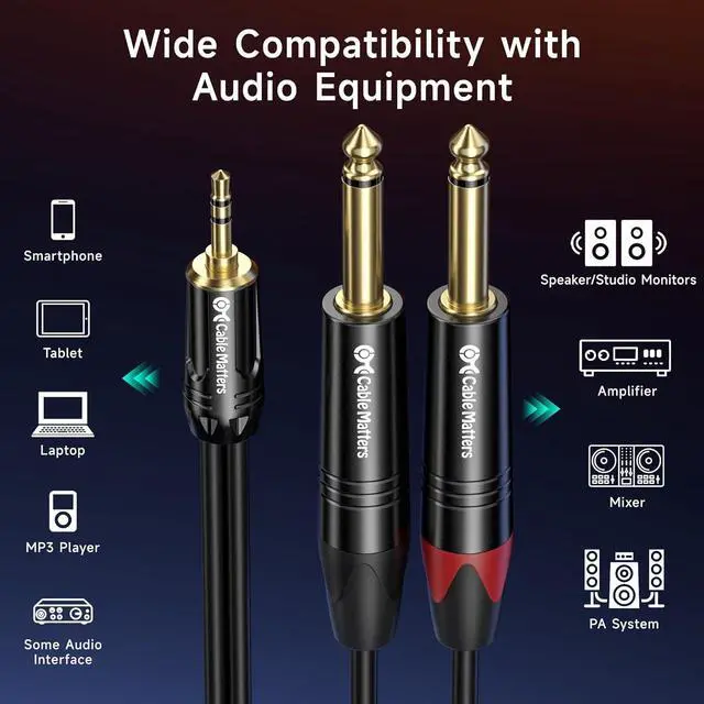 Alt view image 5 of 7 - 3.5mm TRS to Dual 6.35mm TS Breakout Cable - 6ft 1/8 to 1/4 Stereo Cable 3.5mm to 1/4 Y Splitter Cord