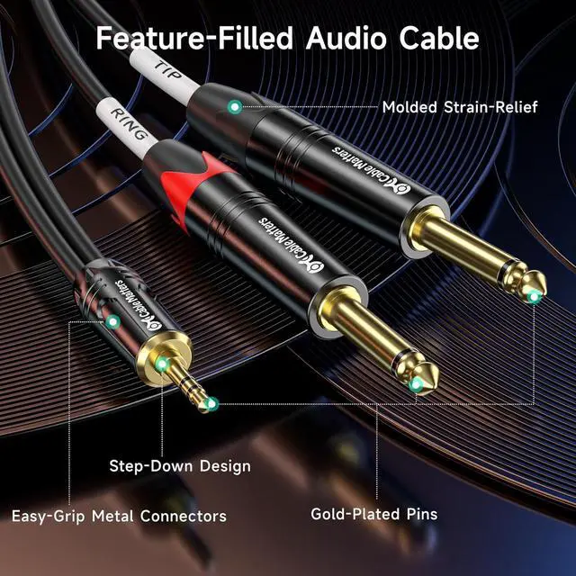 Alt view image 6 of 7 - 3.5mm TRS to Dual 6.35mm TS Breakout Cable - 6ft 1/8 to 1/4 Stereo Cable 3.5mm to 1/4 Y Splitter Cord