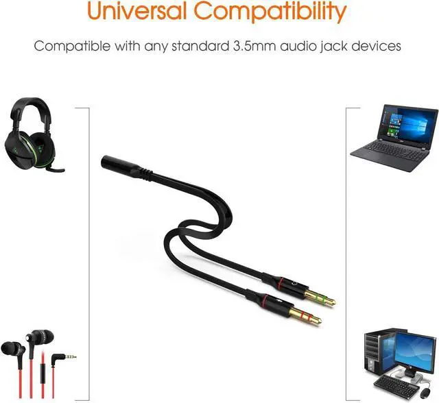 Alt view image 5 of 7 - Headphone Splitter Adapter 3.5mm Mic Cable for Computer Headset 3.5mm Female to 2 Dual Male Microphone Audio Stereo Jack Earphones Port to Gaming Speaker PC