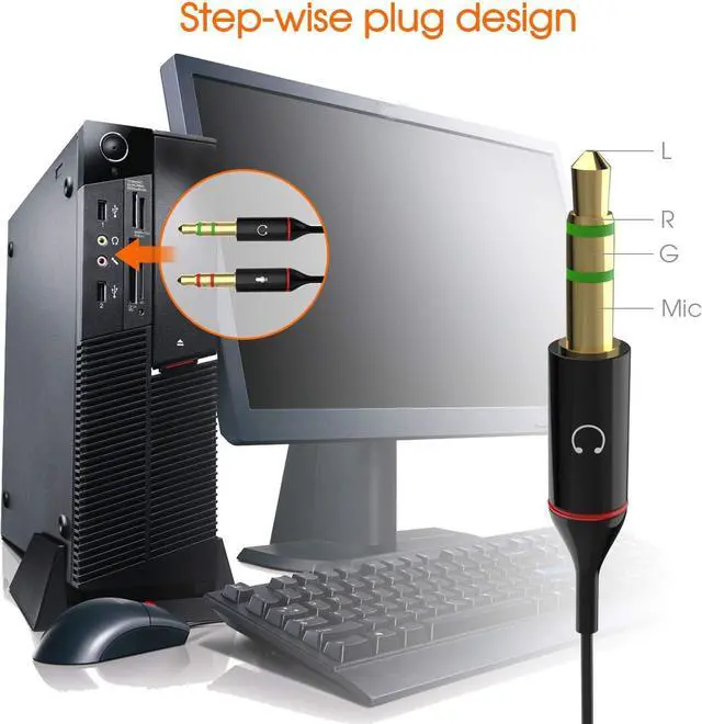 Alt view image 4 of 7 - Headphone Splitter Adapter 3.5mm Mic Cable for Computer Headset 3.5mm Female to 2 Dual Male Microphone Audio Stereo Jack Earphones Port to Gaming Speaker PC