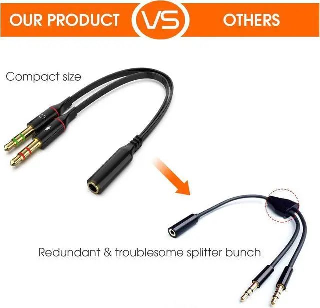 Alt view image 7 of 7 - Headphone Splitter Adapter 3.5mm Mic Cable for Computer Headset 3.5mm Female to 2 Dual Male Microphone Audio Stereo Jack Earphones Port to Gaming Speaker PC