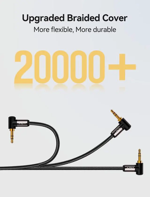 Alt view image 7 of 7 - Aux Cord 10 FT + 10 FT 3.5 mm Audio Cable Right Angle-1/8 Male to Male Headphone Auxiliary Stereo Jack Cable 90 Degree for Car Compatible with Headphone Car Stereo Speaker Echo & More