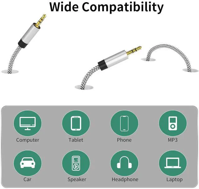 Alt view image 2 of 7 - 3.5mm Nylon Braided Aux Cable 3FT Audio Auxiliary Input Adapter Male to Male Cord for Headphones Car Home Stereos Speaker iPhone iPad iPod Echo & More