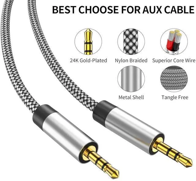 Alt view image 5 of 7 - 3.5mm Nylon Braided Aux Cable 3FT Audio Auxiliary Input Adapter Male to Male Cord for Headphones Car Home Stereos Speaker iPhone iPad iPod Echo & More