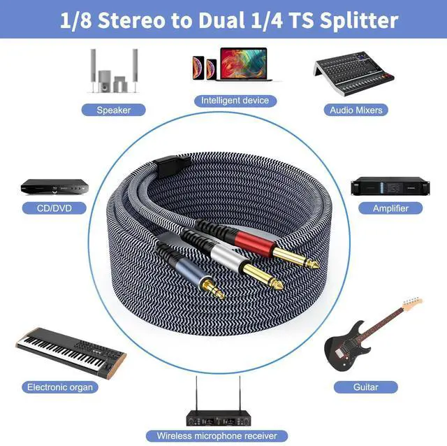 Alt view image 4 of 7 - 1/8 Stereo to Dual 1/4 Mono Cable 6ft 3.5mm to Dual 1/4 Cable 1/8 inch TRS Stereo to Dual 1/4 inch Splitter