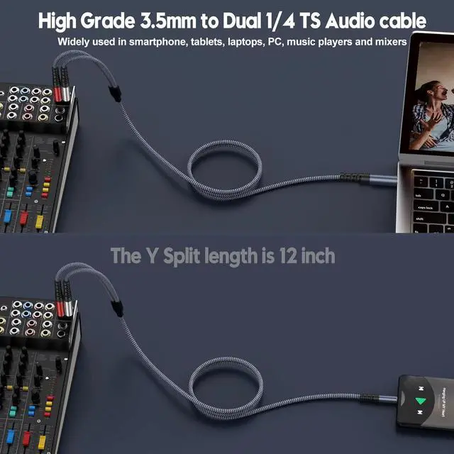 Alt view image 6 of 7 - 1/8 Stereo to Dual 1/4 Mono Cable 6ft 3.5mm to Dual 1/4 Cable 1/8 inch TRS Stereo to Dual 1/4 inch Splitter