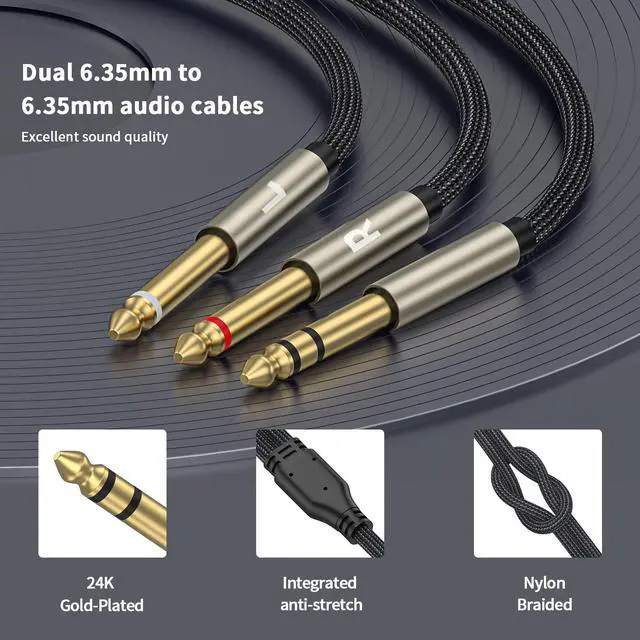 Alt view image 4 of 7 - 1/4 inch TRS Stereo Y-Splitter Insert Cable 1/4 Inch Male Jack to Dual 1/4inch(6.35mm) Male TS Mono Breakout Cable Audio Patch Cord - 3.3 Feet