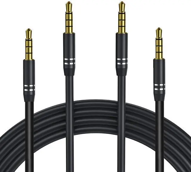 Main image of 2 Pack 3.5mm Audio Cable Male to Male (4Ft/1.2M) 4 Pole Hi-Fi Stereo AUX Cord Audio Jack Auxiliary Cord Extension Adapter for Headphones Car and All 3.5 mm Enabled Devices - Black