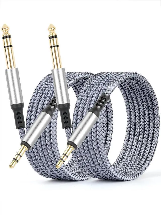 Main image of 2 Pack 3.5mm to 6.35mm Audio Cable 1/8 to 1/4 TRS Stereo Cable Guitar Stereo Audio Male Cable with Nylon Braided Cord for Laptop Home Theater Equipment Speakers and Amplifiers 6.6ft Silver