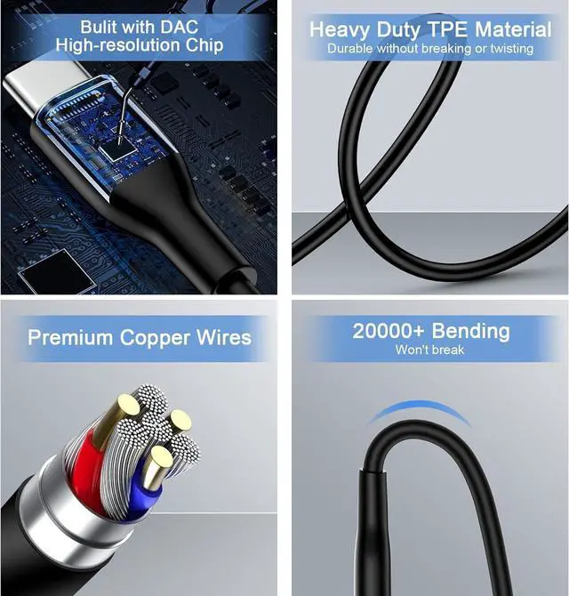 Alt view image 3 of 7 - USB C to 3.5mm Audio Aux Cable Adapter for  Galaxy A16 A15 A56 A14 S25 Ultra S24 S23 S22 S21 S20 3FT Type C to Headphone Male Cord Hi-Fi Stereo Car Auxiliary Cable for iPhone 16e 16 15 Pro Max