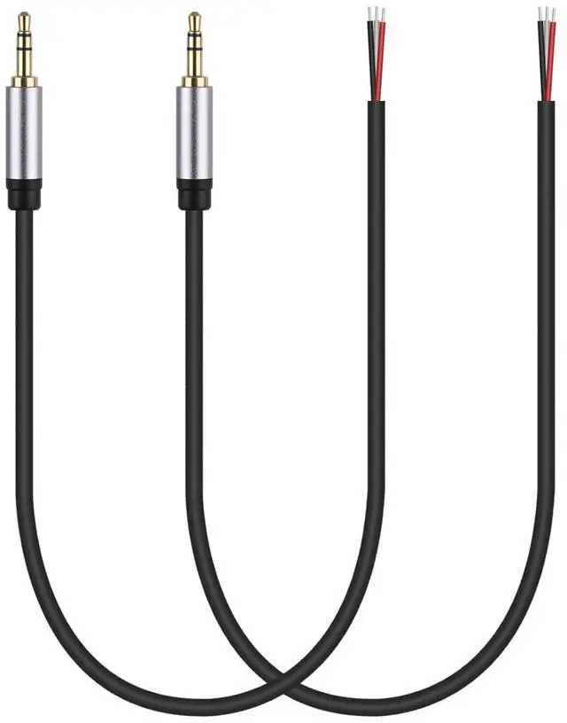 Main image of 2-Pack Replacement 3.5mm Male Plug to Bare Wire Open End TRS 3 Pole Stereo 1/8 3.5mm Plug Jack Connector Audio Cable for Headphone Headset Earphone Cable Repair