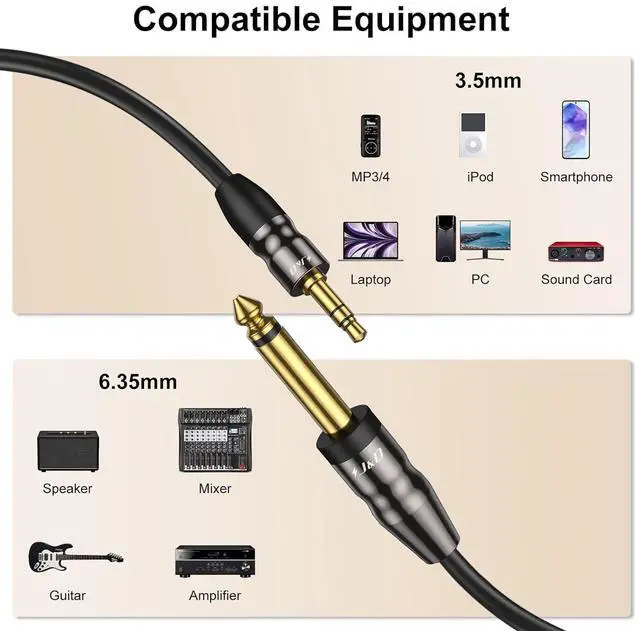 Alt view image 3 of 7 - 3.5mm to 6.35mm Stereo Audio Cable 6.5 Feet 1/8 to 1/4 Cable 3.5mm TRS Male to 1/4 Male Mono Interconnect Stereo Aux Jack Adapter Cable for Guitar Bass Home Theater Devices Speaker