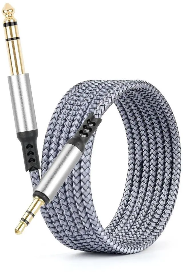 Main image of 3.5mm to 6.35mm Audio Cable 1/8 to 1/4 TRS Stereo Cable Guitar Stereo Audio Male Cable with Nylon Braided Cord for Laptop Home Theater Equipment Speakers and Amplifiers 1 Pack 6.6ft Silver