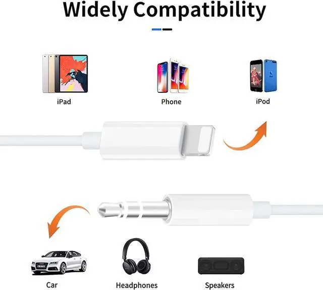Alt view image 3 of 7 - AUX Cord for iPhone Audio Cable 3.3ft Headphone Jack Adapter Male Aux Stereo Audio Cable Compatible for iPhone 14/13/12/11/XR/X/8/7/6/5 (White)