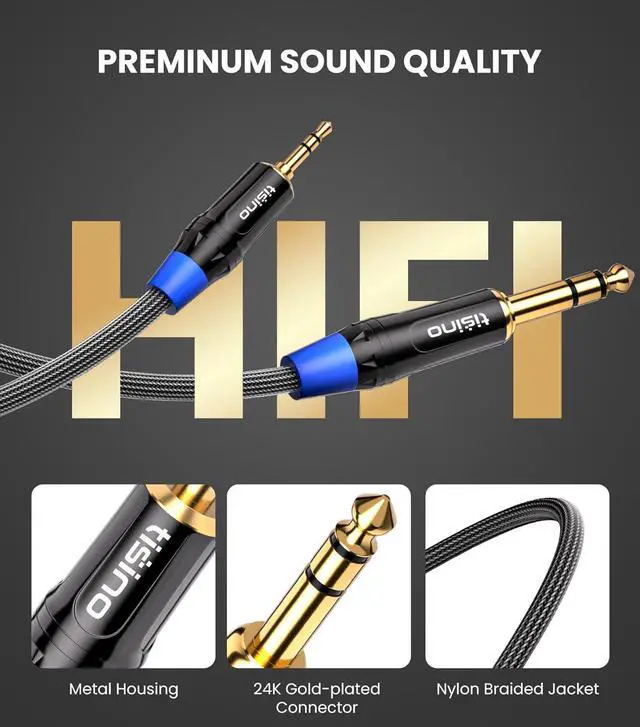 Alt view image 2 of 7 - 1/8 to 1/4 Stereo Cable 3.5mm to 1/4 Adapter Aux Cord Stereo Audio Cable for Guitar Keyboard Piano Laptop Home Theater Devices Speaker and Amplifiers Nylon Braid-3ft