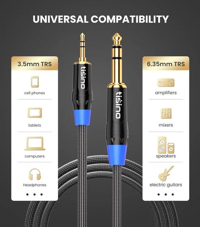 Alt view image 3 of 7 - 1/8 to 1/4 Stereo Cable 3.5mm to 1/4 Adapter Aux Cord Stereo Audio Cable for Guitar Keyboard Piano Laptop Home Theater Devices Speaker and Amplifiers Nylon Braid-3ft