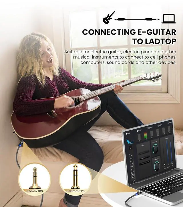 Alt view image 4 of 7 - 1/8 to 1/4 Stereo Cable 3.5mm to 1/4 Adapter Aux Cord Stereo Audio Cable for Guitar Keyboard Piano Laptop Home Theater Devices Speaker and Amplifiers Nylon Braid-3ft