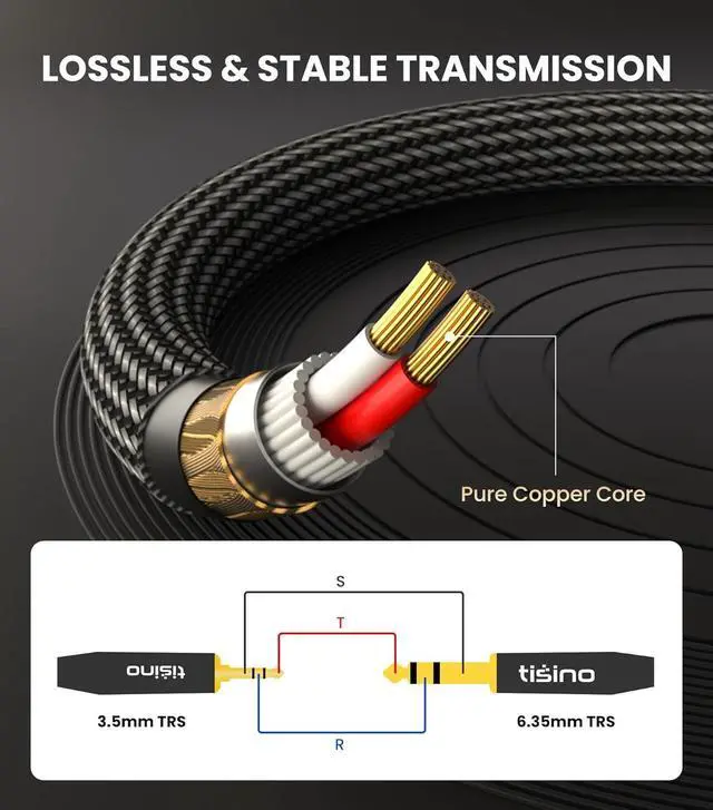 Alt view image 7 of 7 - 1/8 to 1/4 Stereo Cable 3.5mm to 1/4 Adapter Aux Cord Stereo Audio Cable for Guitar Keyboard Piano Laptop Home Theater Devices Speaker and Amplifiers Nylon Braid-3ft