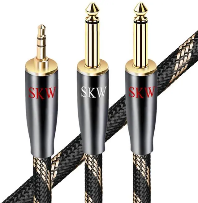 Main image of 3.5mm Jack 1/8 to Dual 6.35mm 1/4 Mono Y Splitter Ultra-high Purity Copper Instrument Cable Supports for Phone Computer Mixer Amplifier 5ft/1.5M