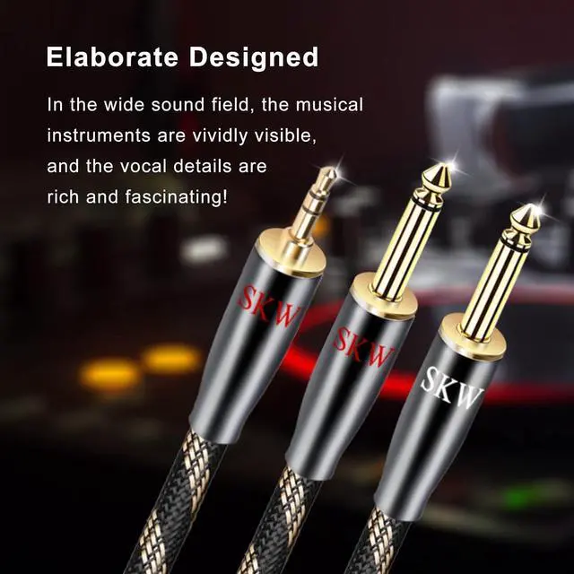 Alt view image 2 of 6 - 3.5mm Jack 1/8 to Dual 6.35mm 1/4 Mono Y Splitter Ultra-high Purity Copper Instrument Cable Supports for Phone Computer Mixer Amplifier 5ft/1.5M