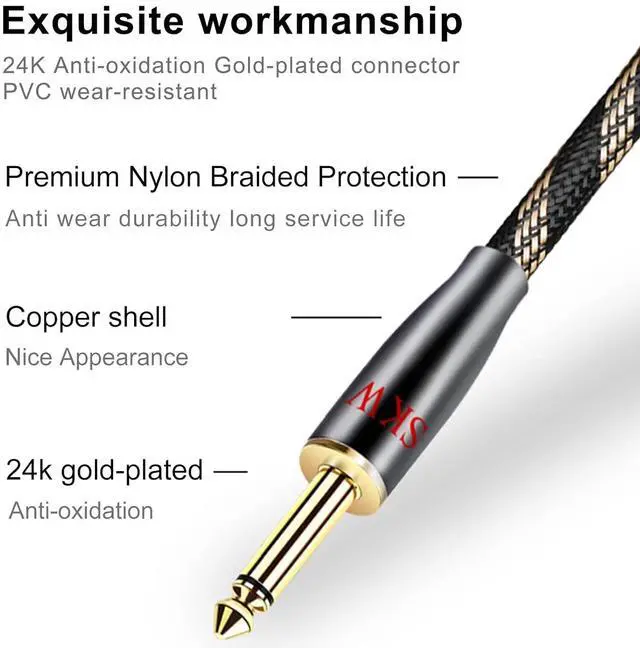 Alt view image 4 of 6 - 3.5mm Jack 1/8 to Dual 6.35mm 1/4 Mono Y Splitter Ultra-high Purity Copper Instrument Cable Supports for Phone Computer Mixer Amplifier 5ft/1.5M