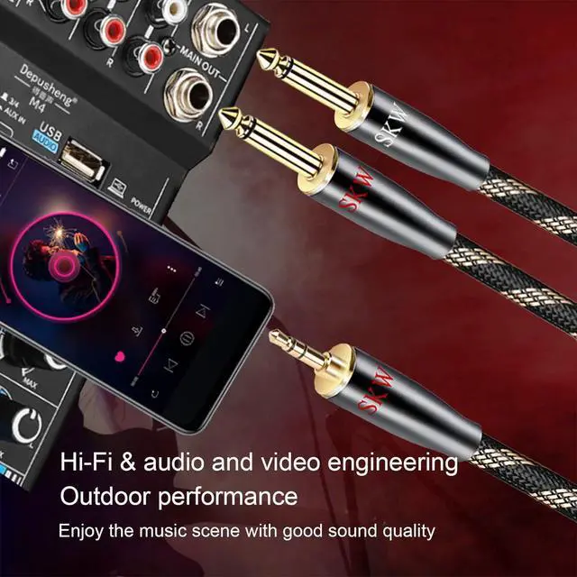 Alt view image 5 of 6 - 3.5mm Jack 1/8 to Dual 6.35mm 1/4 Mono Y Splitter Ultra-high Purity Copper Instrument Cable Supports for Phone Computer Mixer Amplifier 5ft/1.5M