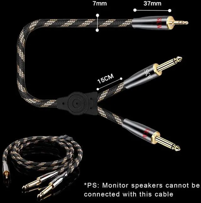 Alt view image 6 of 6 - 3.5mm Jack 1/8 to Dual 6.35mm 1/4 Mono Y Splitter Ultra-high Purity Copper Instrument Cable Supports for Phone Computer Mixer Amplifier 5ft/1.5M