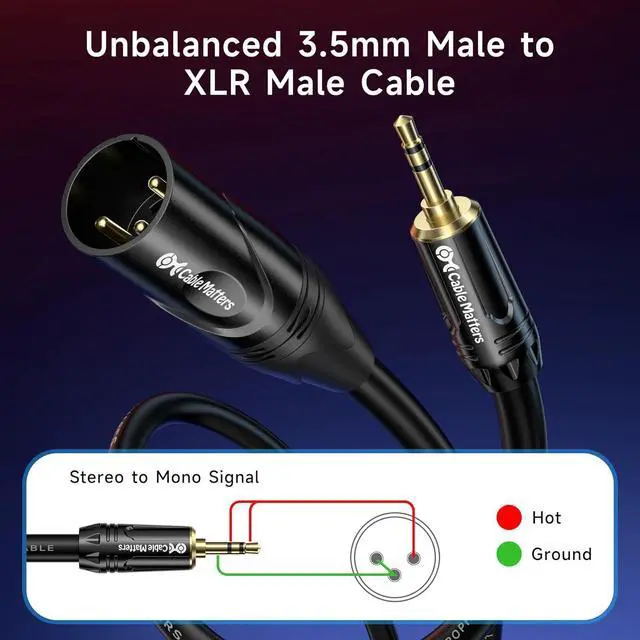 Alt view image 2 of 7 - 3.5mm to XLR Cable - 6ft Male to Male XLR to 1/8 Inch Cable Compatible with iPod MP3 Player Laptop Voice Recorder and More Black  Not for Microphone Use