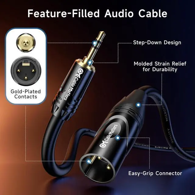 Alt view image 6 of 7 - 3.5mm to XLR Cable - 6ft Male to Male XLR to 1/8 Inch Cable Compatible with iPod MP3 Player Laptop Voice Recorder and More Black  Not for Microphone Use