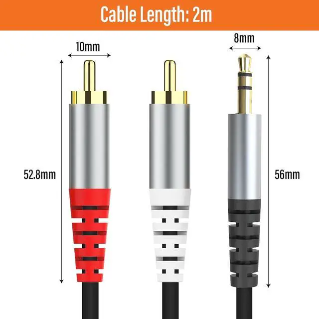 Alt view image 6 of 6 - RCA to 3.5mm AUX Cable (2M/6.6Feet) 3.5mm 1/8 to RCA 2-Male Headphone Jack Adapter Y Splitter Premium Stereo Audio Cord for Smartphones Tablets HDTV or MP3 Players Speakers