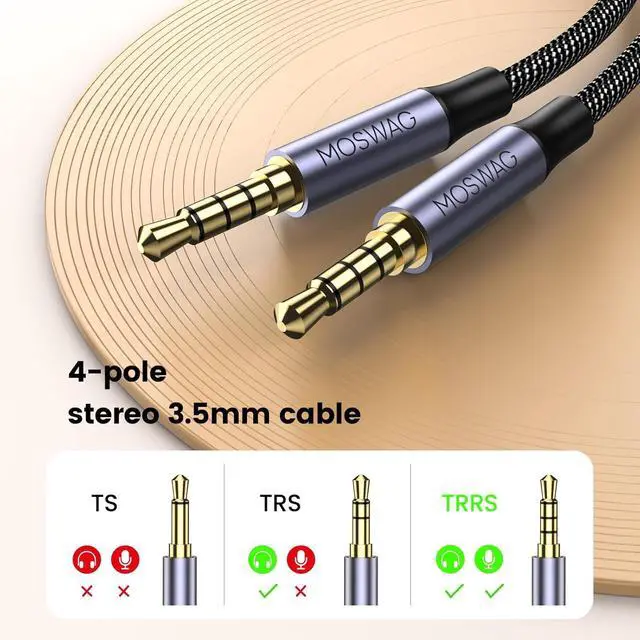 Alt view image 3 of 7 - 3.5mm Audio Cable 3.5mm Male to Male Audio Cable 4-Pole Hi-Fi Stereo TRRS Jack Aux Cable Nylon Braided Aux Cord for Headphones PS4 Smartphone Tablets Headset PC Laptop and More