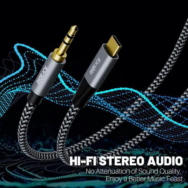 Alt view image 2 of 7 - Aux to USB C Cable 4 FT USB C to 3.5mm Audio Aux Jack Cable Hi-Fi Stereo Cord Headphone Car Auxiliary Cable Compatible with iPhone 16/15 Plus/Pro/Pro Max Galaxy S24/23 iPad Pro Air Pixel 9