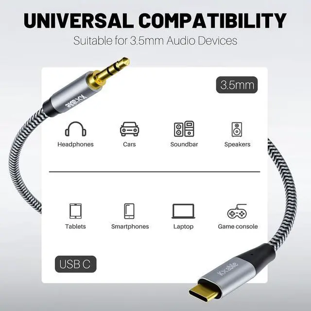 Alt view image 7 of 7 - Aux to USB C Cable 4 FT USB C to 3.5mm Audio Aux Jack Cable Hi-Fi Stereo Cord Headphone Car Auxiliary Cable Compatible with iPhone 16/15 Plus/Pro/Pro Max Galaxy S24/23 iPad Pro Air Pixel 9