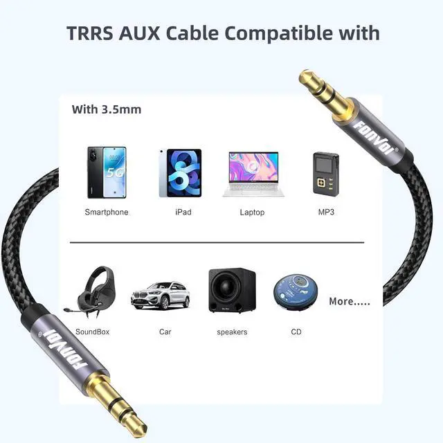 Alt view image 3 of 7 - AUX Cable 3.5mm Audio AUX Cord for Car Braided 3.5mm Male to Male Stereo Cable Compatible with:Headphones Phones iPod Car Audio MP3 and More (15FT)