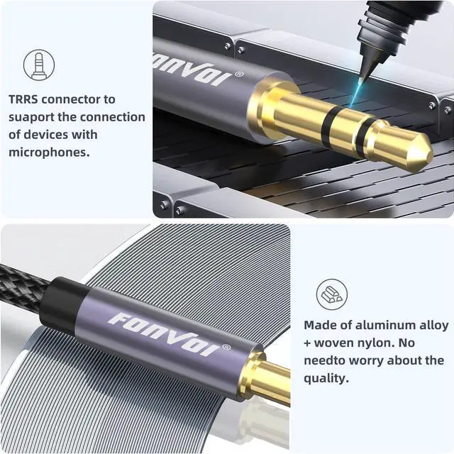 Alt view image 4 of 7 - AUX Cable 3.5mm Audio AUX Cord for Car Braided 3.5mm Male to Male Stereo Cable Compatible with:Headphones Phones iPod Car Audio MP3 and More (15FT)