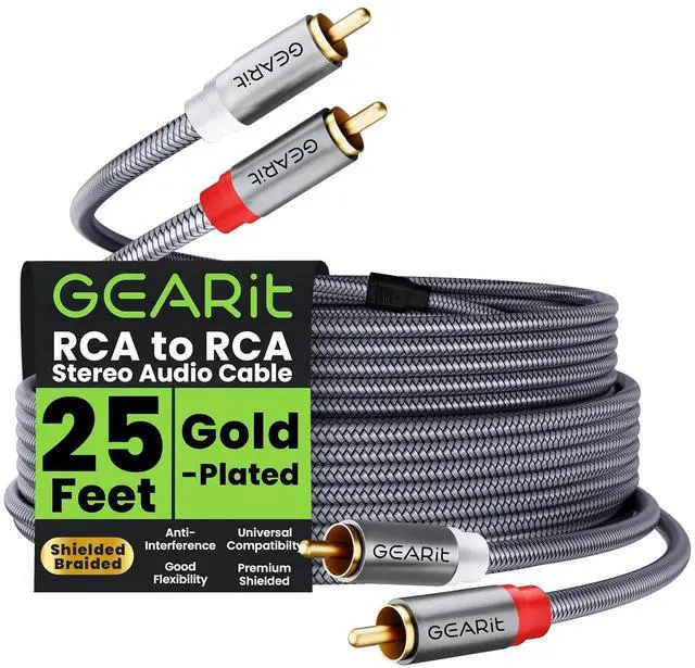 Main image of RCA Cable (25FT) 2RCA Male to 2RCA Male Stereo Audio Cables Shielded Braided RCA Stereo Cable for Home Theater HDTV Amplifiers Hi-Fi Systems Car Audio Speakers 25 Feet