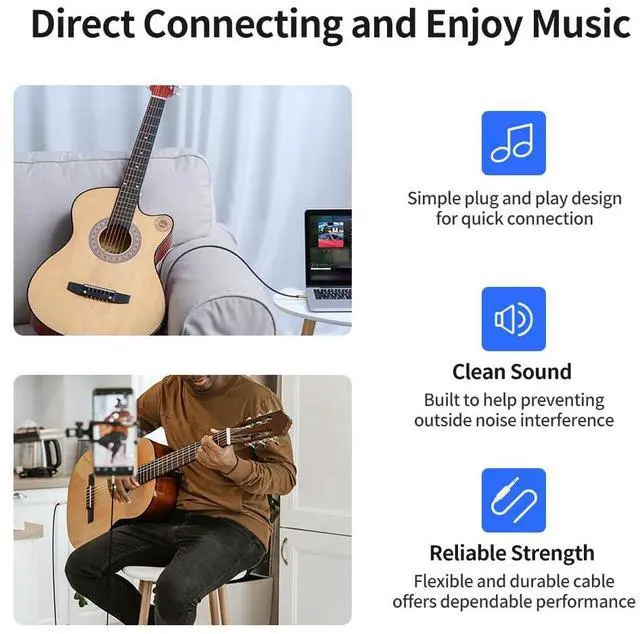 Alt view image 5 of 6 - 3.5mm to 1/4 Stereo Audio Cable 6.6 Feet /2M 1/8 to 6.35mm 1/4 TRS Male Aux Cord Double Shielded with Braiding for Guitar Amplifiers PC Home Theater Speaker etc.