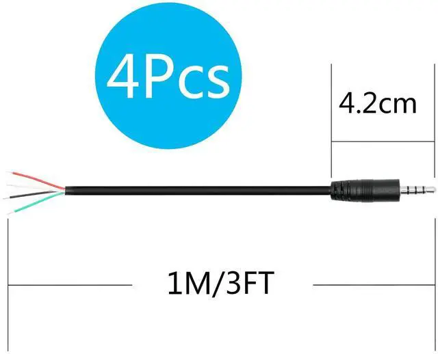 Alt view image 6 of 6 - 4Pcs 3.5mm Male Plug to 4Pin Bare Wire Open End Cable 3FT TRRS 4 Pole 1/8 Jack Stereo Audio Wire Replacement for Earphone Microphone Audio DIY Repair